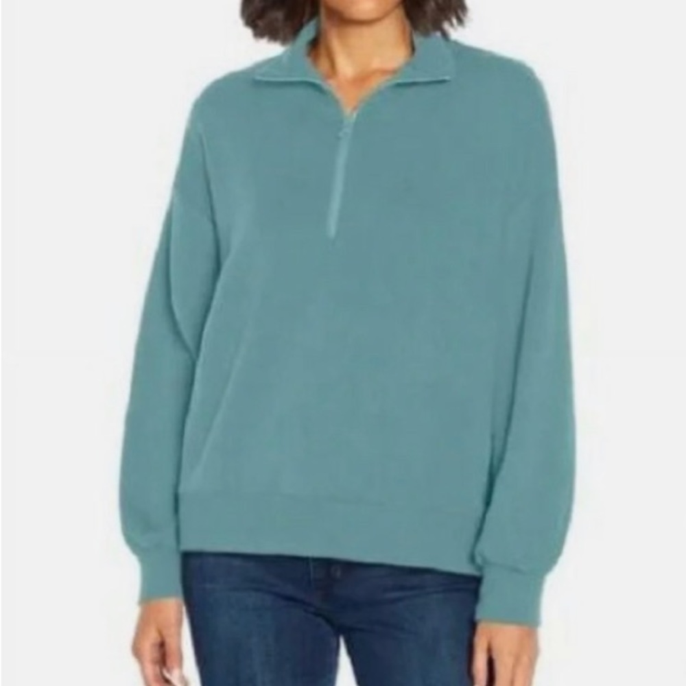 Three Dots Ladies' Relaxed Fit Cozy Quarter Zip Pullover Shirt Nile Teal L